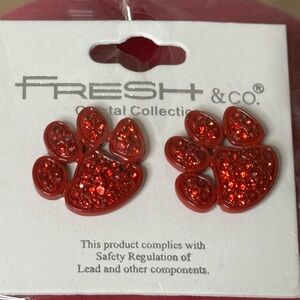 NWT Red Crystal Paw Earrings Fresh & Co